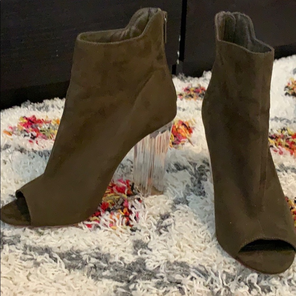 Faux suede peep toe heels